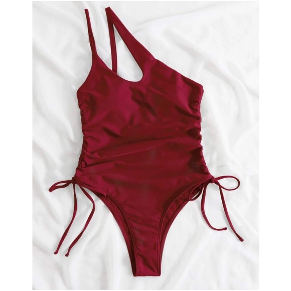 One Shoulder Tie Side Cheeky One Piece Monokini Swim - Picture 3 of 9